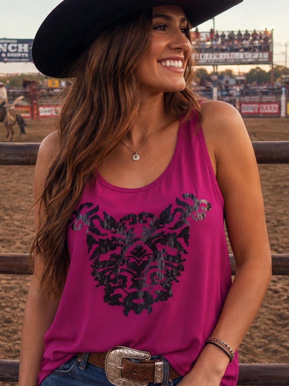 Ariat Women’s Large Magenta Sequin Western Sleeveless Tank Top